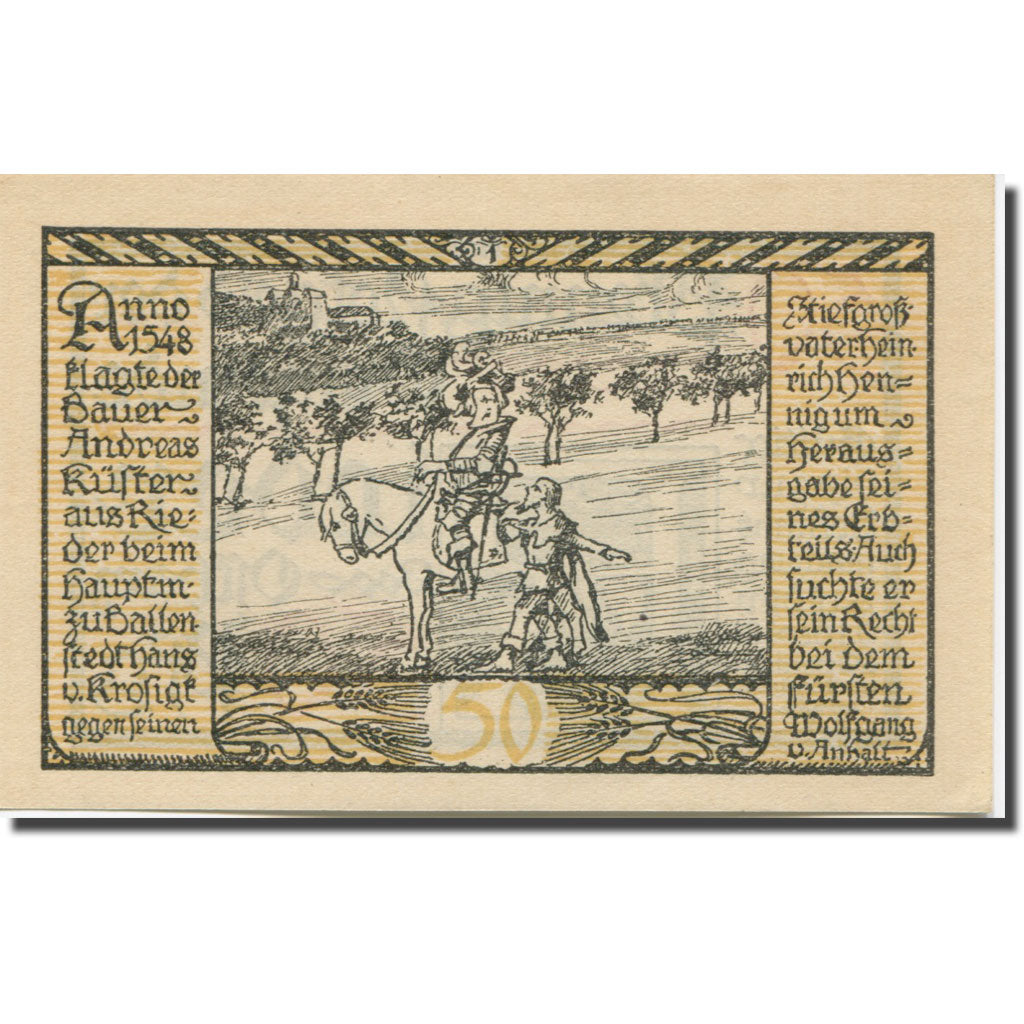 Banknote, Germany, Rieder, 50 Pfennig, cavalier 3, 1921 AU(55-58) Mehl:1122.2a