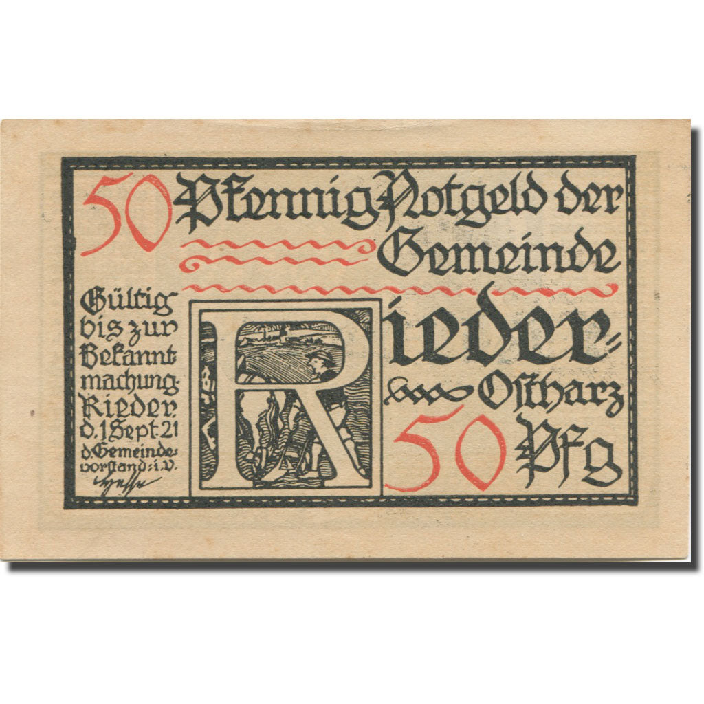Biljet, Duitsland, Rieder, 50 Pfennig, personnage, 1921 TTB+ Mehl:1122.2a