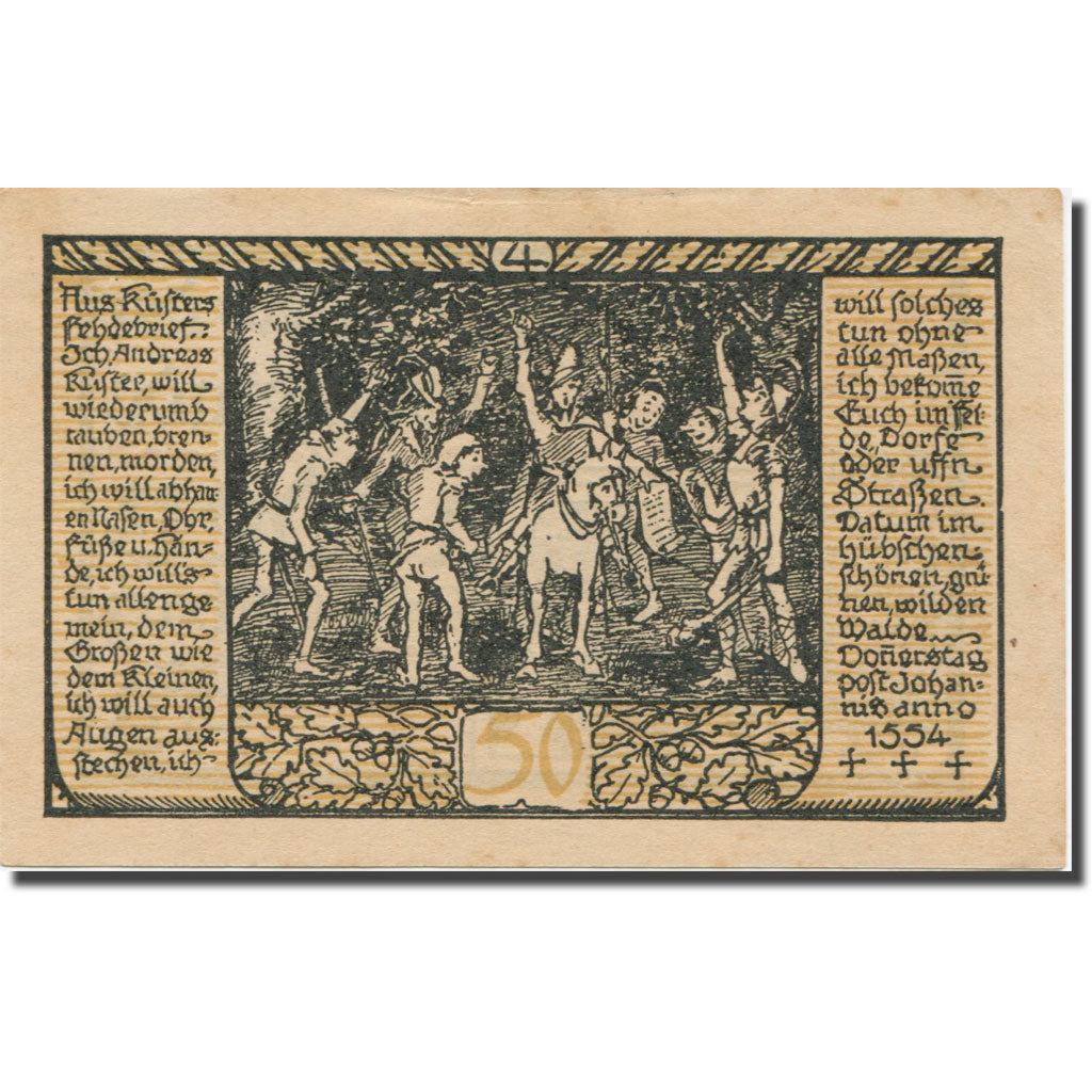 Biljet, Duitsland, Rieder, 50 Pfennig, personnage, 1921 TTB+ Mehl:1122.2a