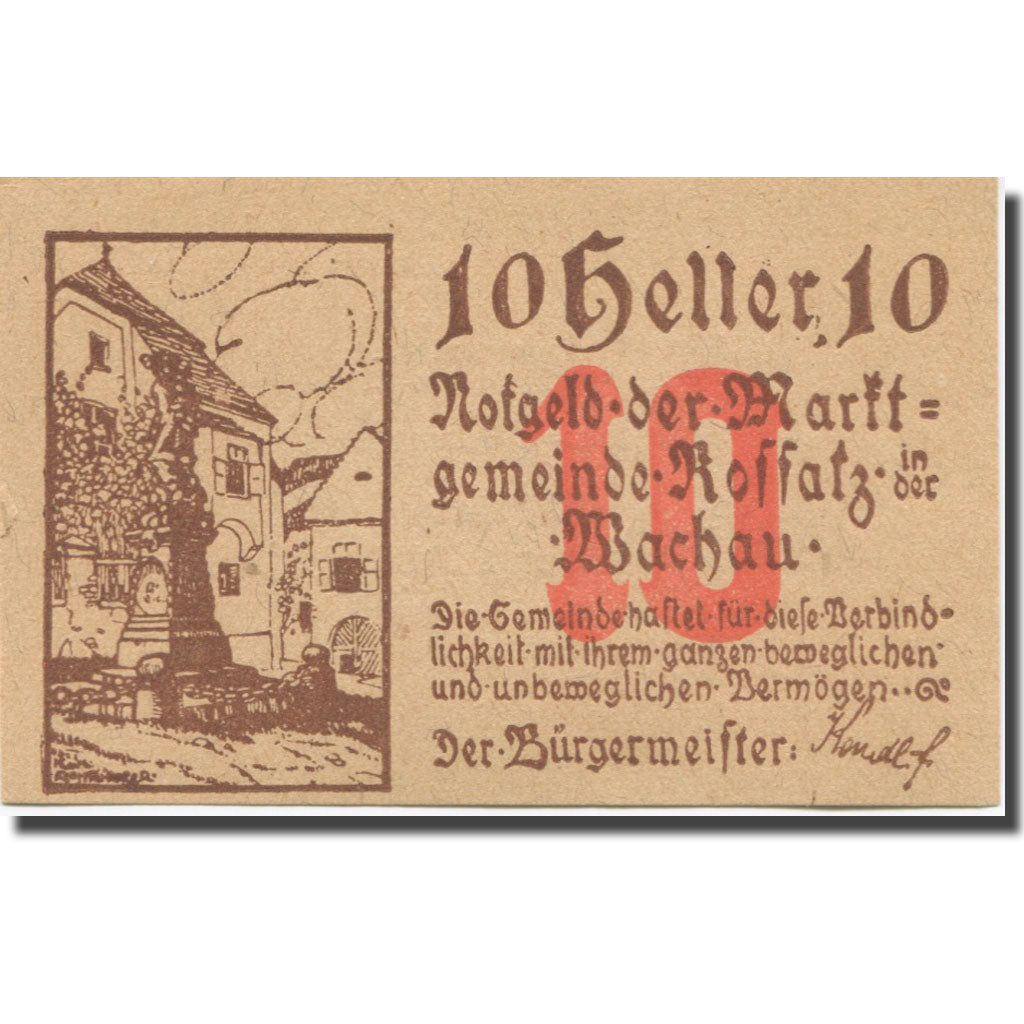 Banknote Austria Koffatz I/d Wachau 10Heller monument 1, 1920 UNC(63) Mehl:848a