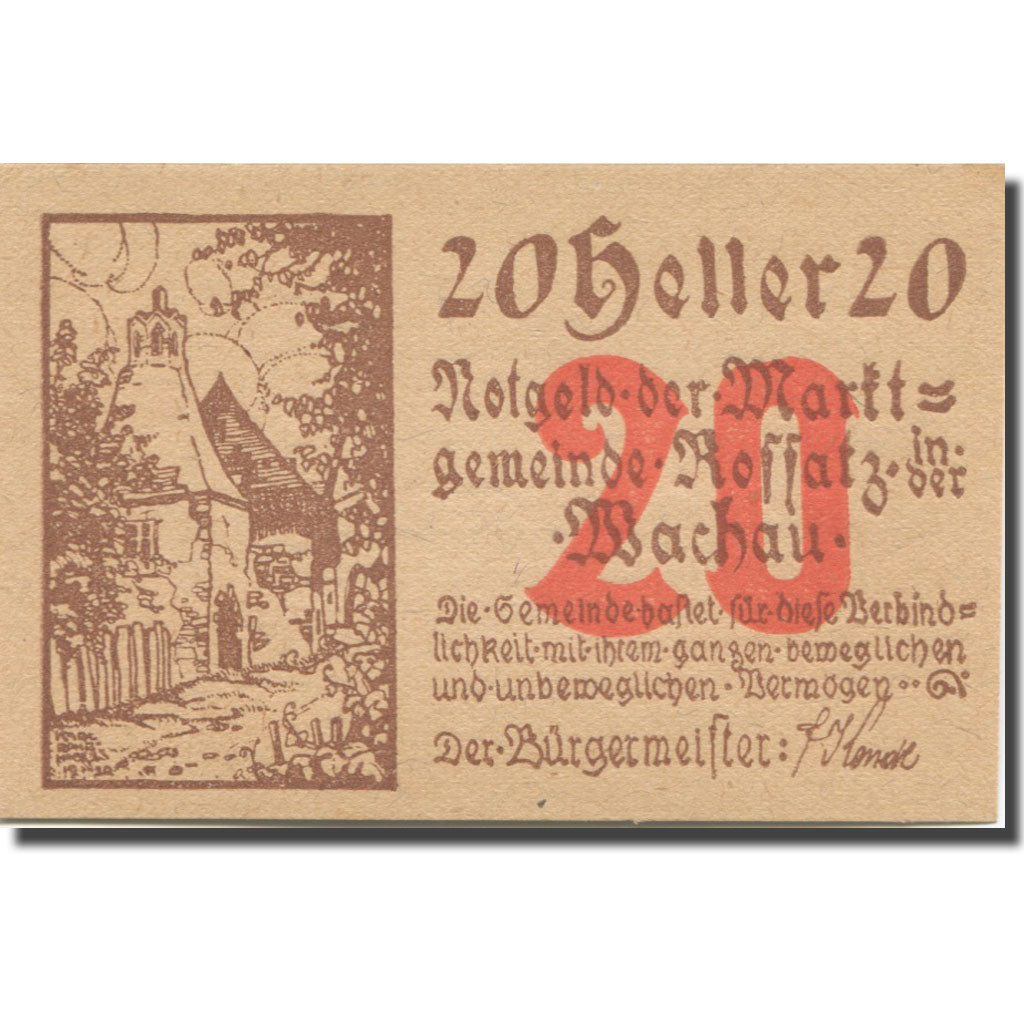Banknote, Austria, Koffatz i/d Wachau, 20 Heller, Maison, 1920 UNC(63) Mehl:848a