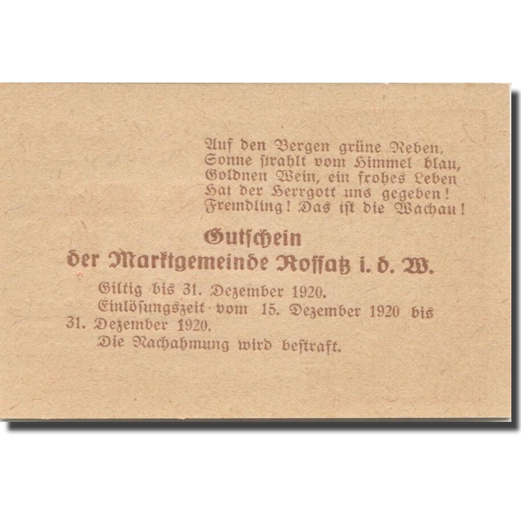 Banknote, Austria, Koffatz i/d Wachau, 20 Heller, Maison, 1920 UNC(63) Mehl:848a