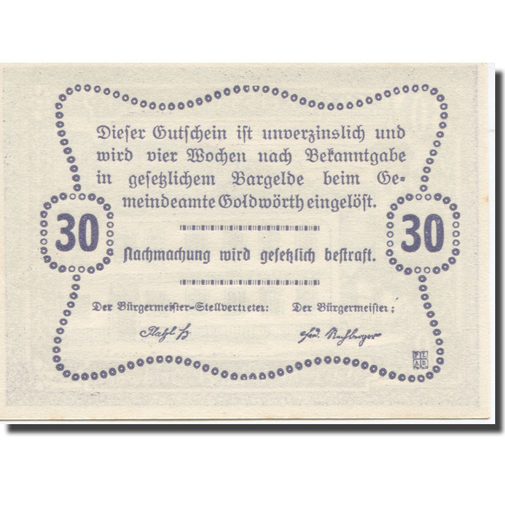 Banknote, Austria, Goldwörth, 30 Heller, Maison, UNC(63), Mehl:FS 248b