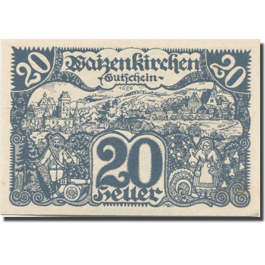 Banknote Austria Waizenkirchen 20Heller personnage 1920 UNC(63) Mehl:FS 1128a