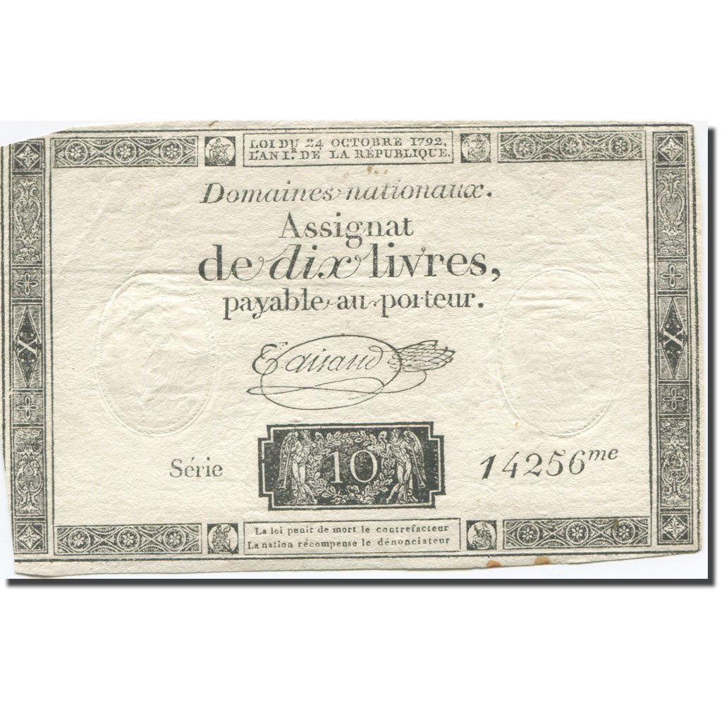 France, 10 Livres, 1792, Taisaud, 1792-10-24, VF(30-35), KM:A66b