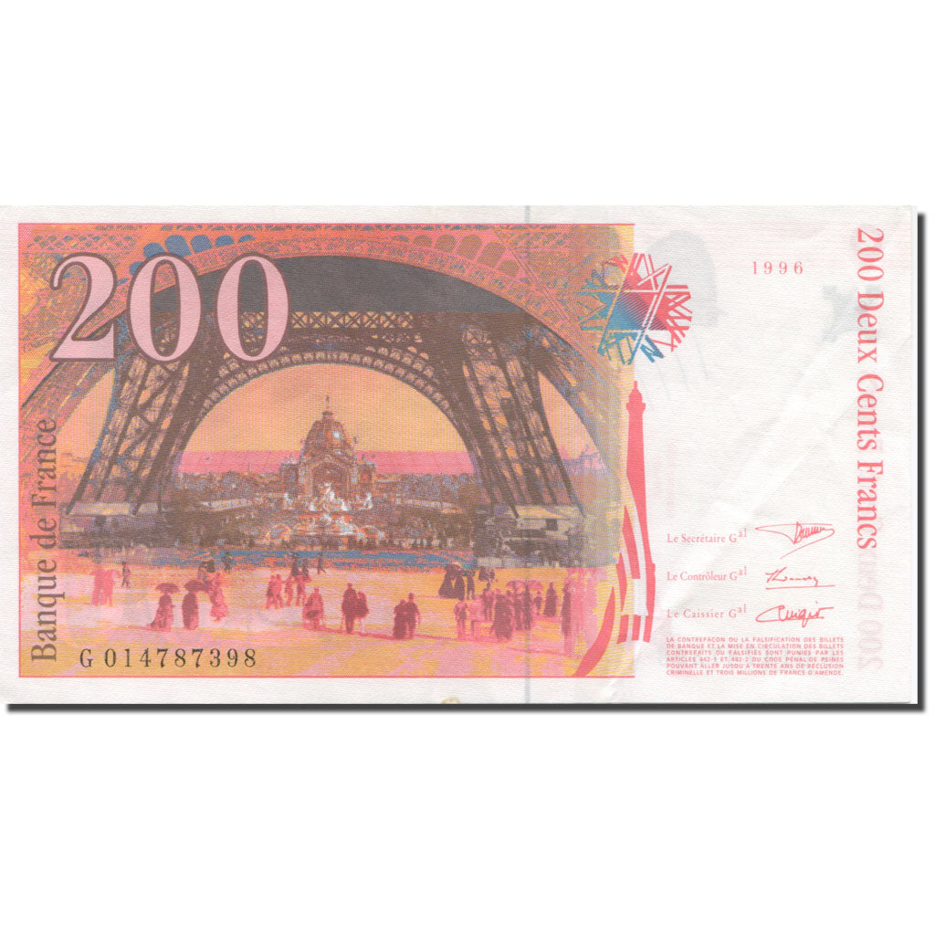 France, 200 Francs, Eiffel, 1996, AU(50-53), Fayette:75.02, KM:159a