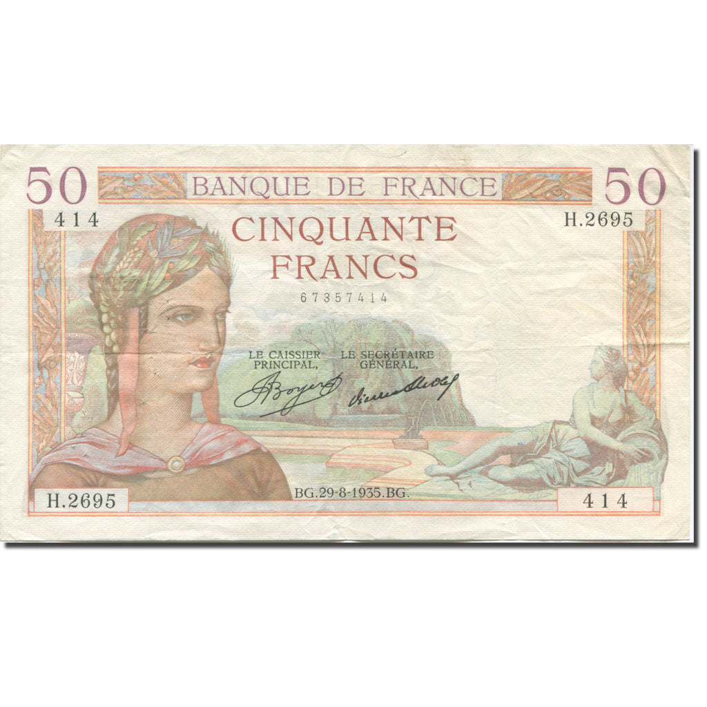 Frankreich, 50 Francs, Cérès, 1933, 1935-08-29, S+, Fayette:17.15, KM:81