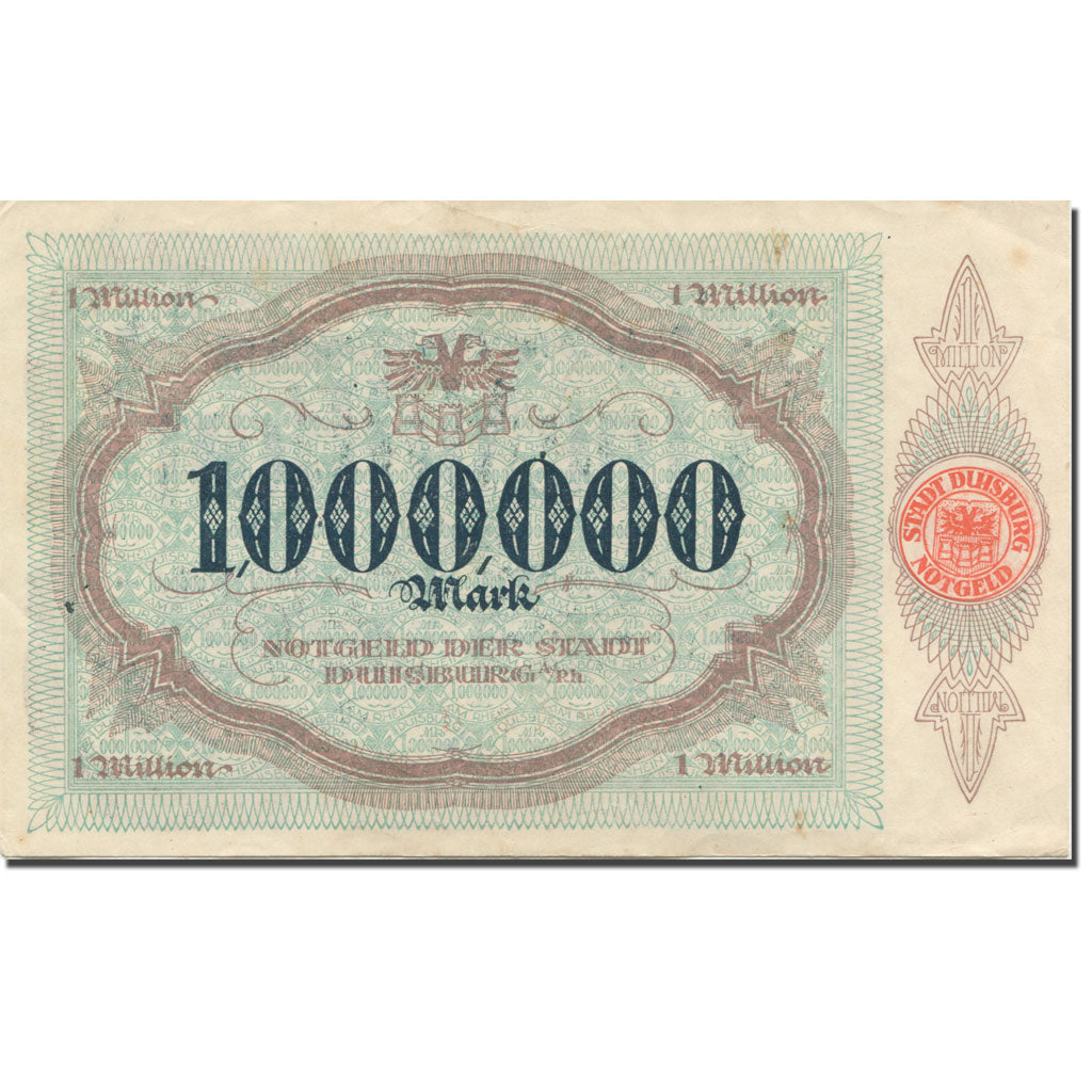 Banknote, Germany, Duisburg, 1 Million Mark, Blason, 1923, 1923-08-10, EF(40-45)