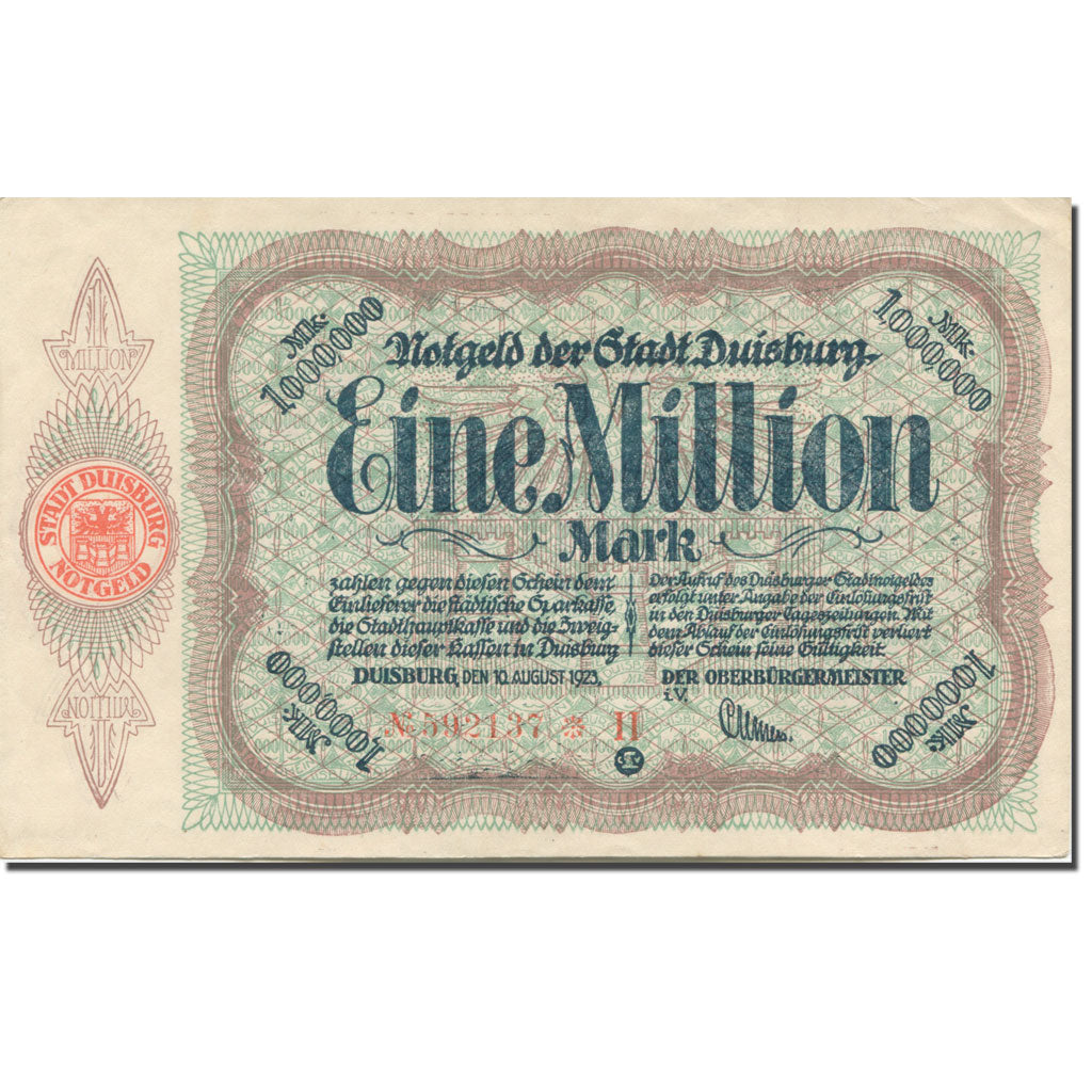 Banconote, Germania, Duisburg, 1 Million Mark, Blason 1, 1923, 1923-08-10, BB+