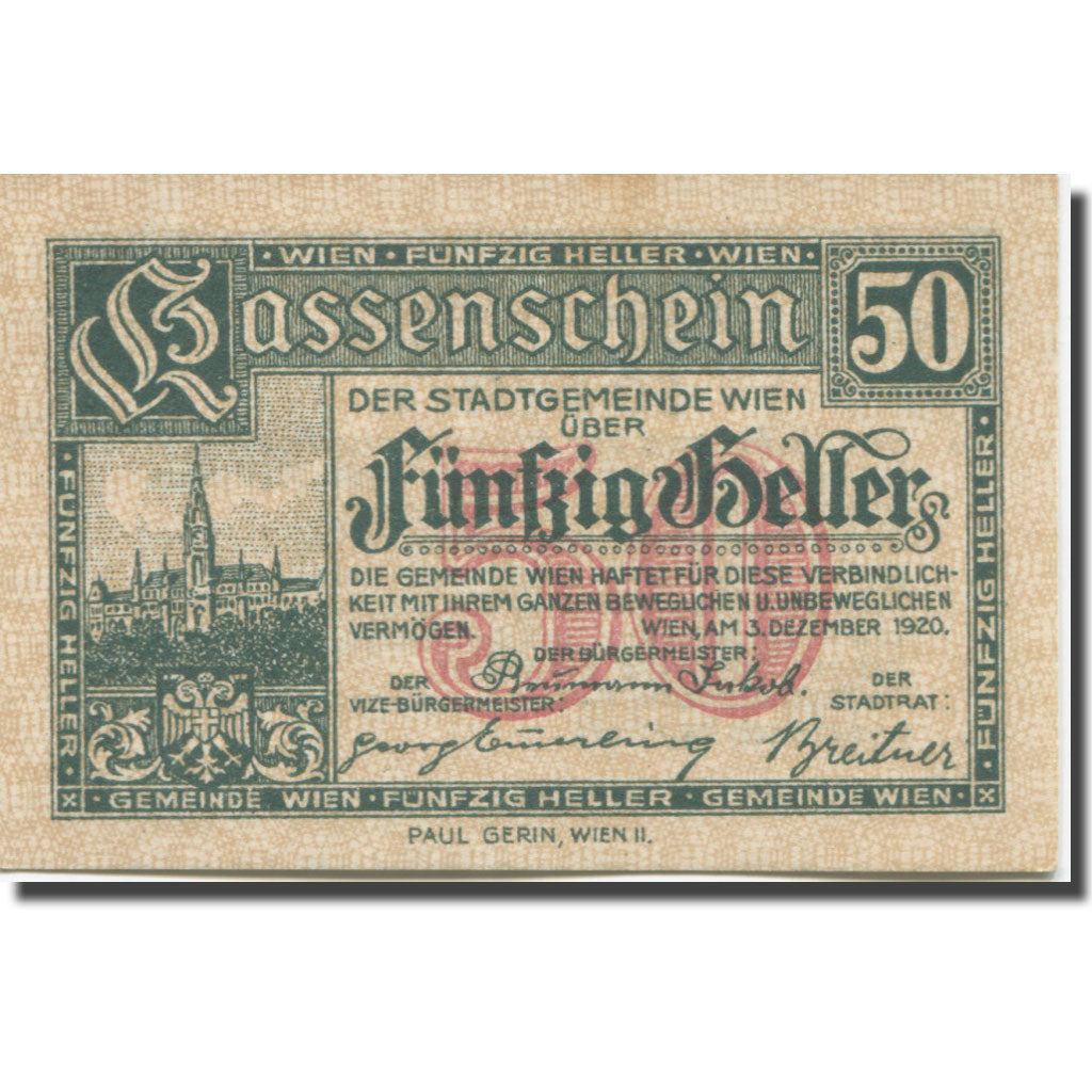 Banconote, Austria, Vienne, 50 Heller, chateau 1, 1921 SPL- Mehl:FS 1183IIf