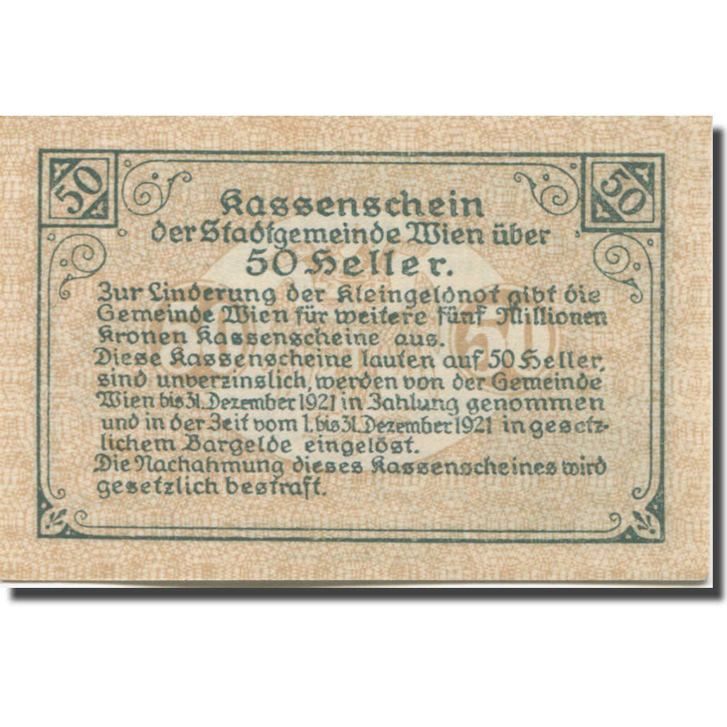 Banconote, Austria, Vienne, 50 Heller, chateau 1, 1921 SPL- Mehl:FS 1183IIf