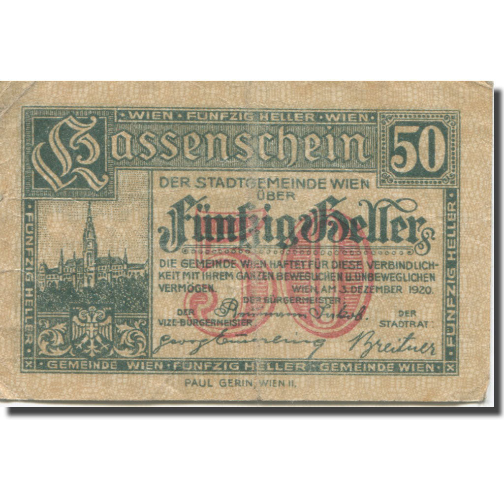 Banconote, Austria, Vienne, 50 Heller, chateau 5, 1921 MB Mehl:FS 1183IIf