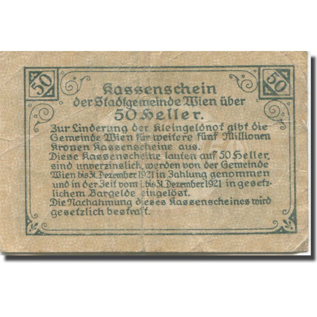 Banconote, Austria, Vienne, 50 Heller, chateau 5, 1921 MB Mehl:FS 1183IIf