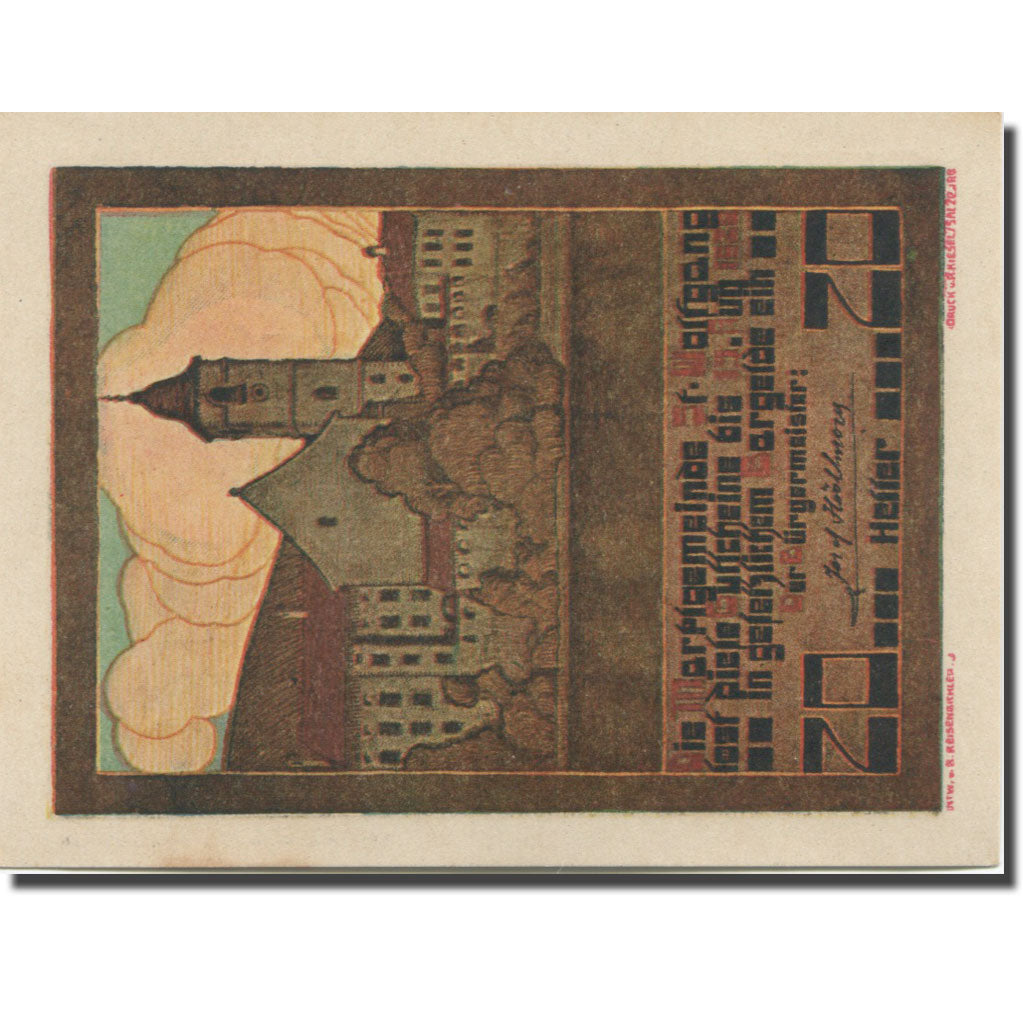 Billet, Autriche, St Wolfgang, 20 Heller, Eglise 1, 1920 SPL Mehl:FS 947a