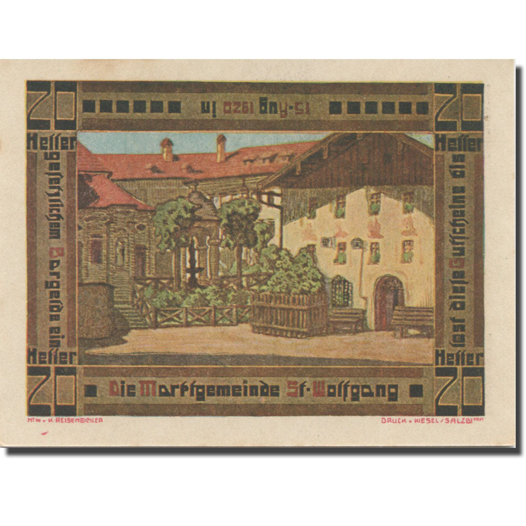 Billet, Autriche, St Wolfgang, 20 Heller, Eglise 1, 1920 SPL Mehl:FS 947a