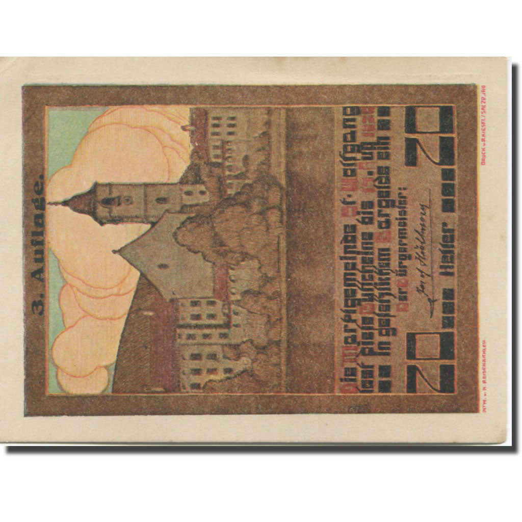 Banknote, Austria, St Wolfgang, 20 Heller, église 4, 1920 SUP Mehl:FS 947a