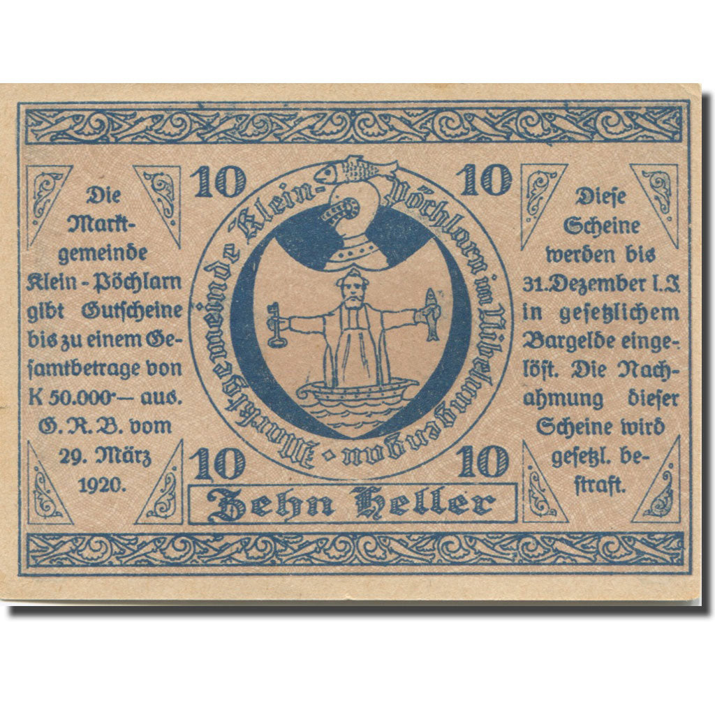 Banknote, Austria, Klein Pöchlarn 10Heller, Eglise 1, 1920 UNC(63) Mehl:FS 457a
