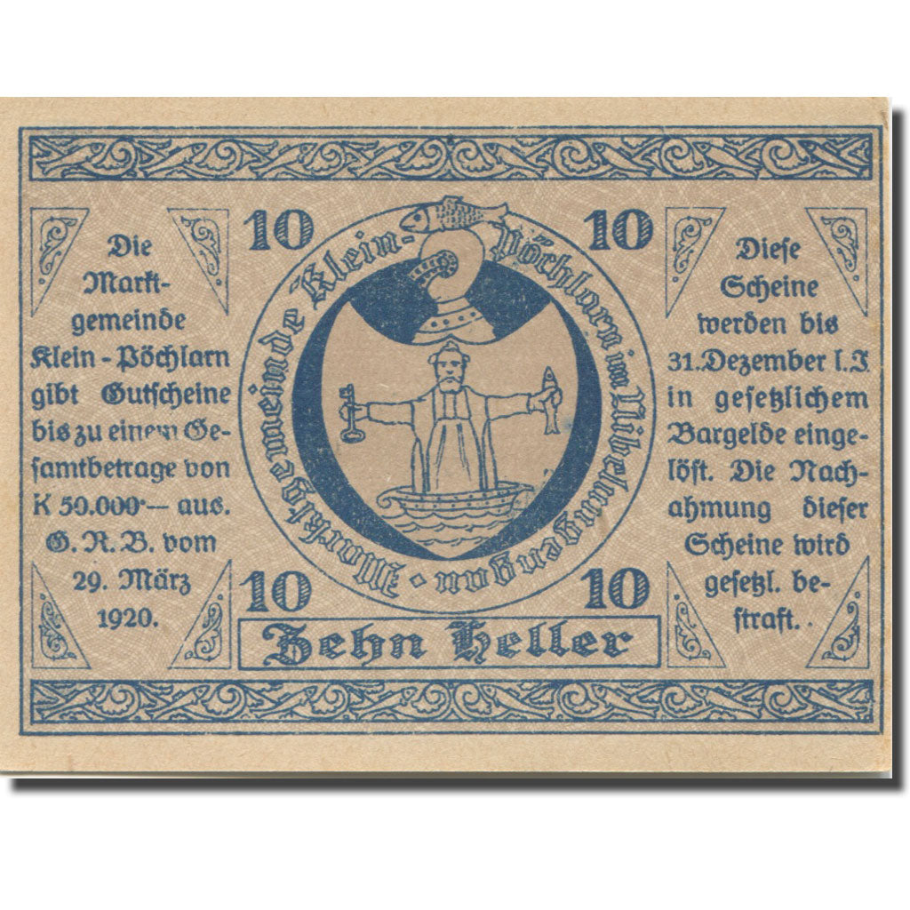 Banknote, Austria, Klein-Pöchlarn 10 Heller église 2, 1920 UNC(63) Mehl:FS 457a