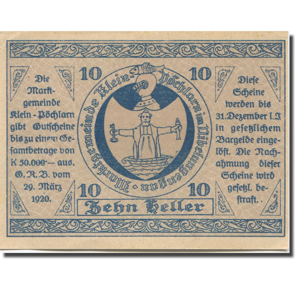 Banknote, Austria, Klein Pöchlarn, 10 Heller, église 3, 1920 SPL Mehl:FS 457a