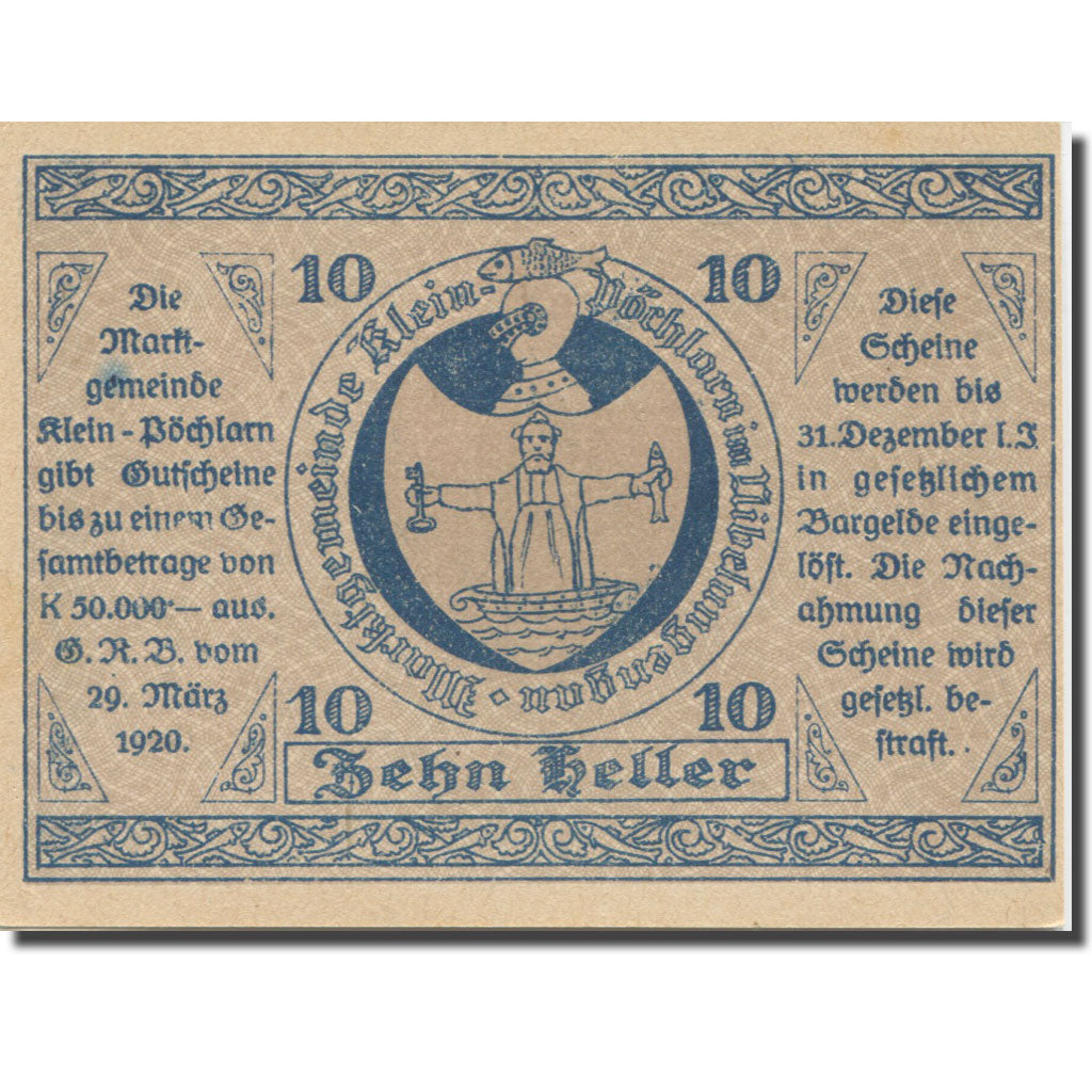Banknote, Austria, Klein Pöchlarn, 10Heller, église 4, 1920 UNC(63) Mehl:FS 457a