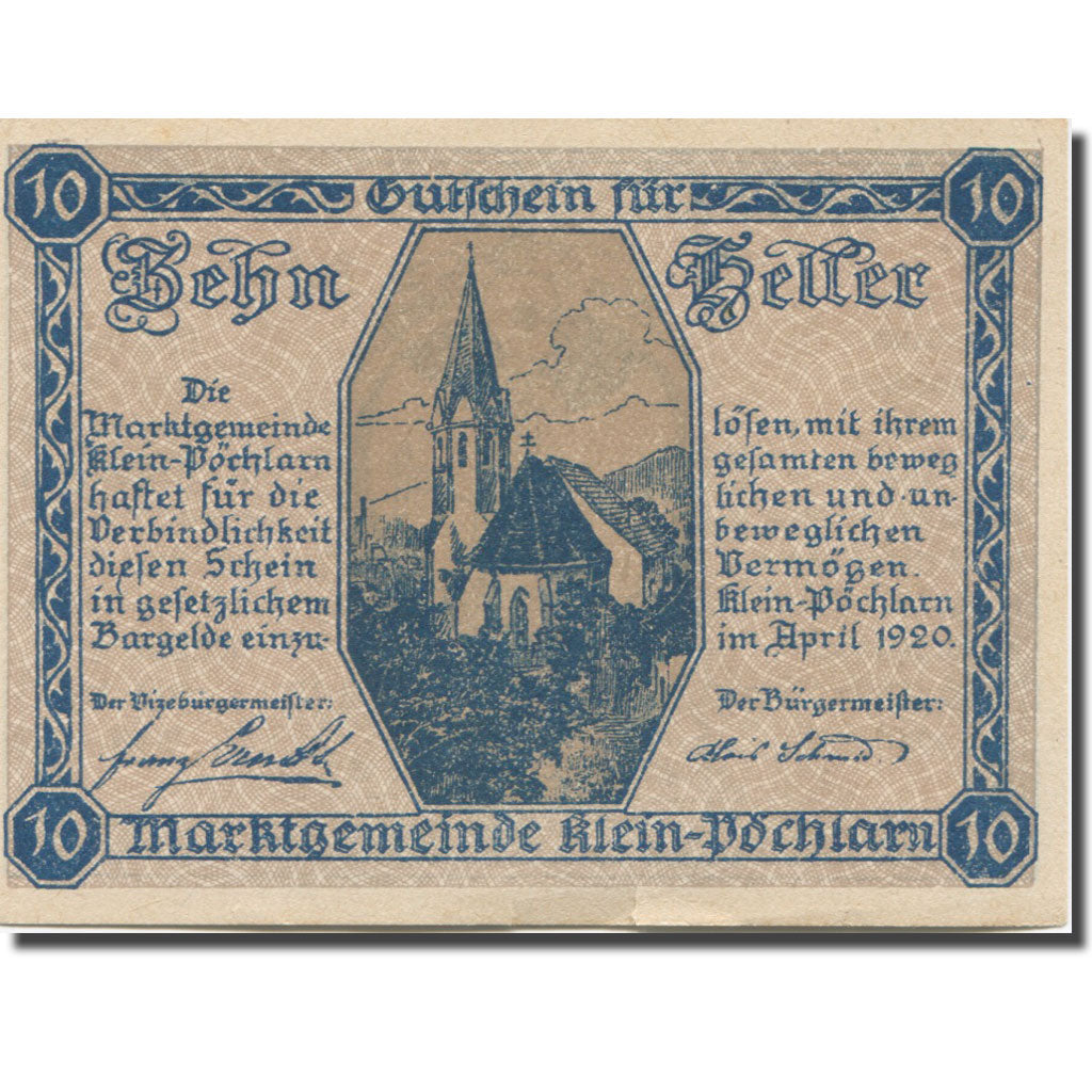 Banknote, Austria, Klein Pöchlarn, 10 Heller Eglise 5, 1920 UNC(63) Mehl:FS 457a