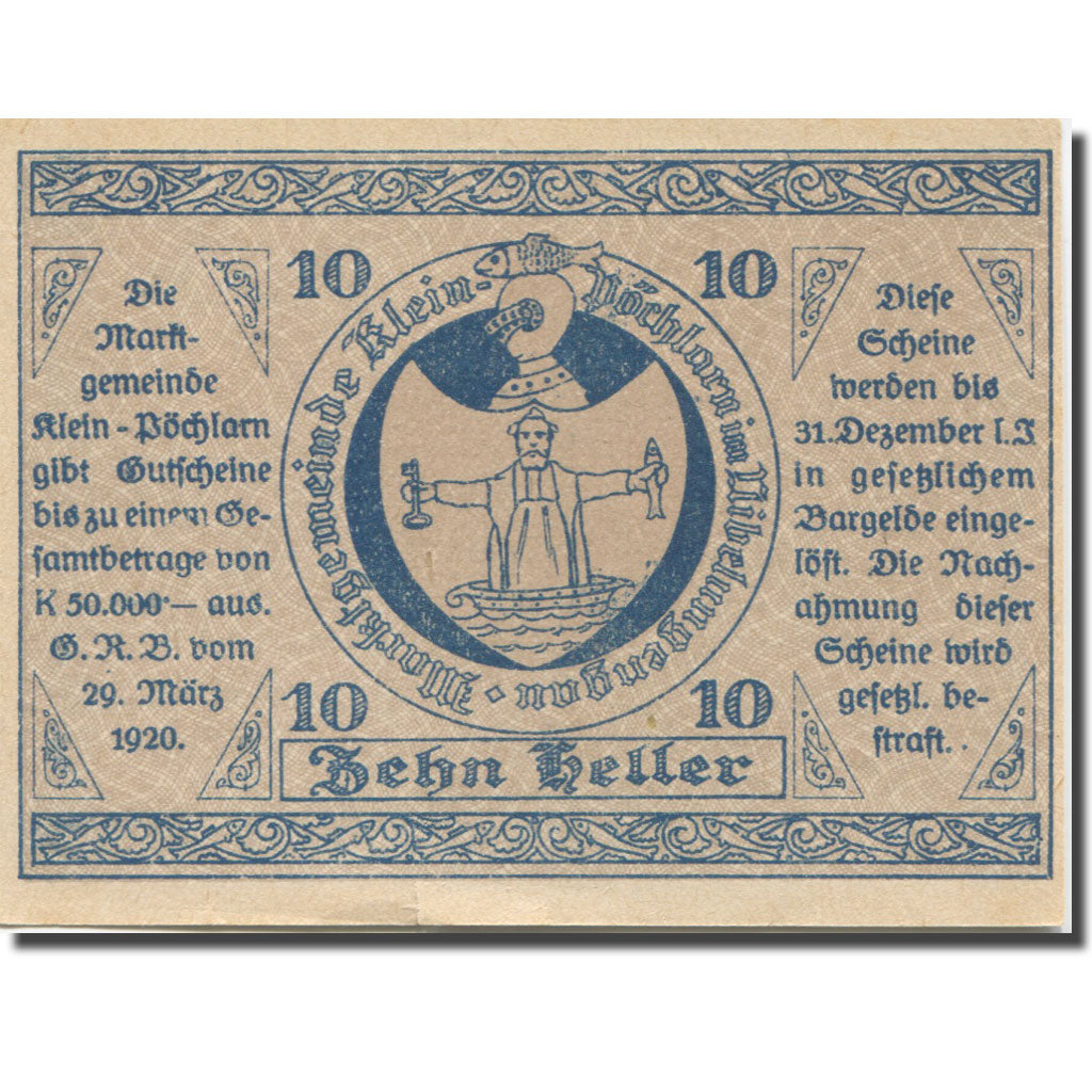 Banknote, Austria, Klein Pöchlarn, 10 Heller Eglise 5, 1920 UNC(63) Mehl:FS 457a