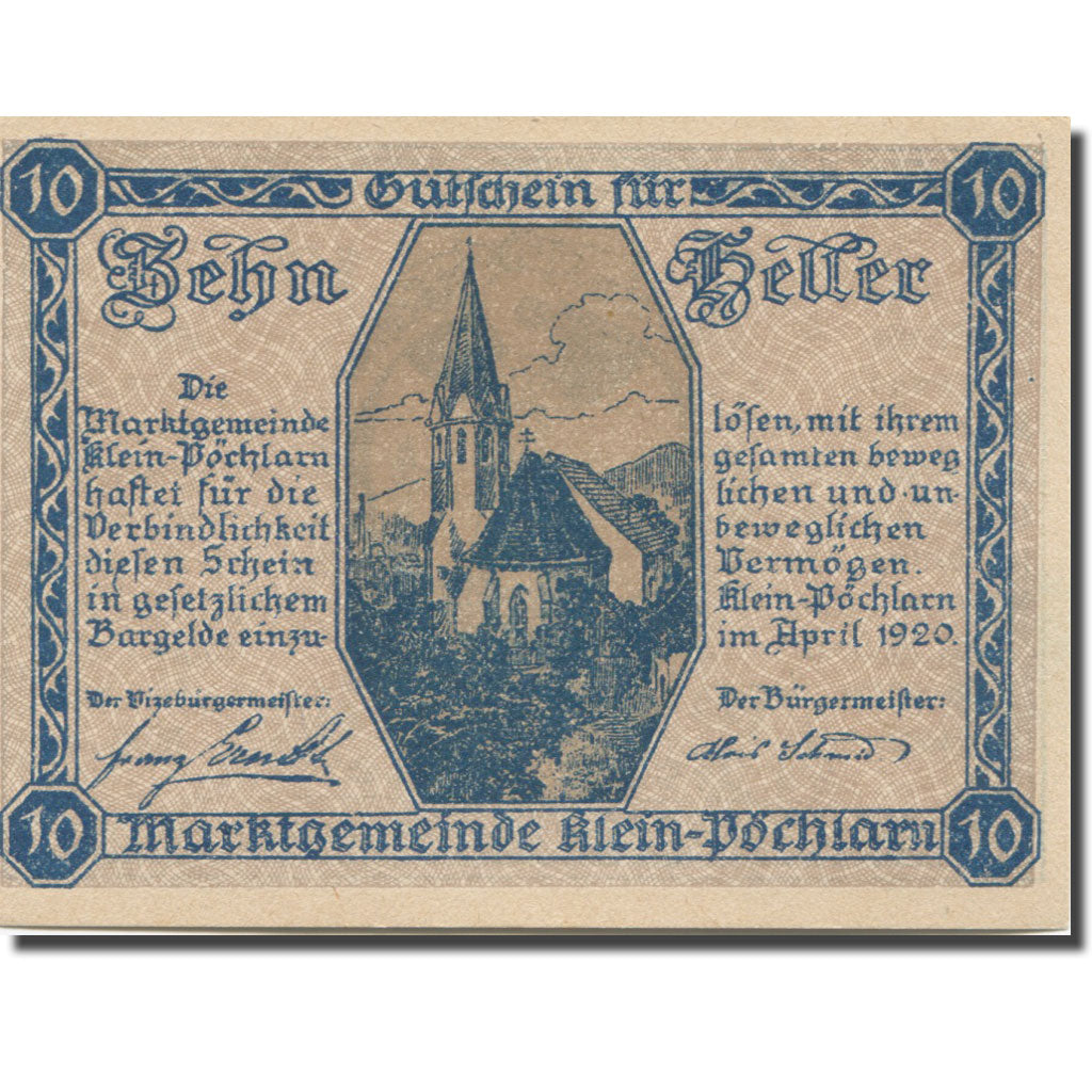 Banknote, Austria, Klein Pöchlarn, 10Heller, Eglise 6, 1920 UNC(63) Mehl:FS 457a