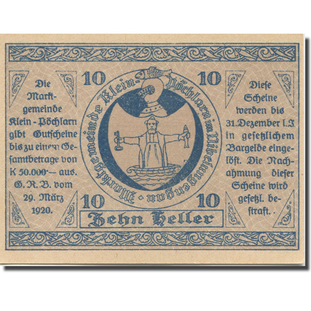 Banknote, Austria, Klein Pöchlarn, 10Heller, Eglise 6, 1920 UNC(63) Mehl:FS 457a