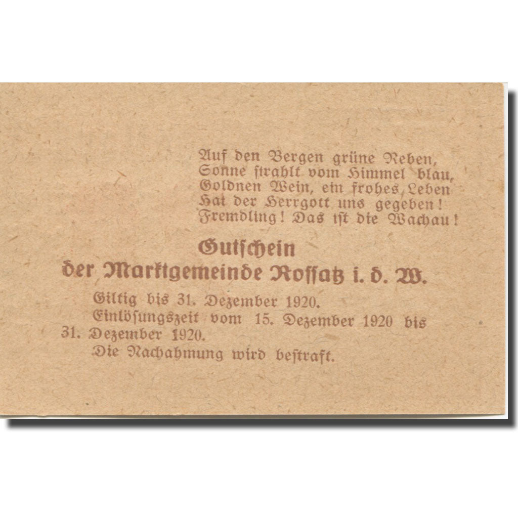 Banknote, Austria, Koffatz I/d Wachau, 20 Heller 1920 UNC(63) Mehl:FS 848a