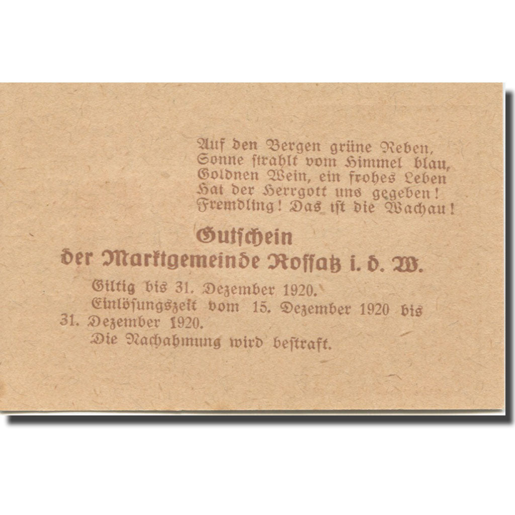 Billet, Autriche, Koffatz i/d Wachau, 20 Heller, ferme 2, 1920 SPL Mehl:FS 848a