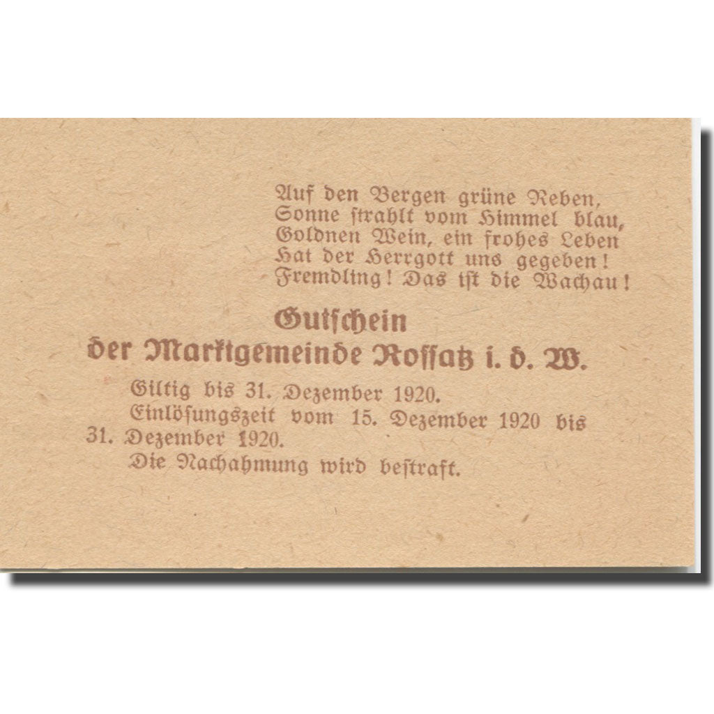 Banknote, Austria, Koffatz I/d Wachau, 20 Heller 1920 UNC(63) Mehl:FS 848a