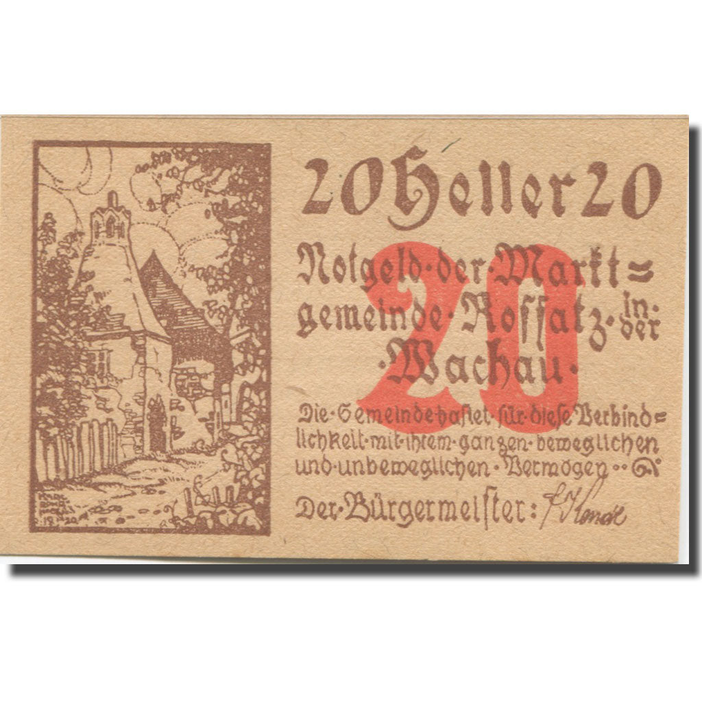 Banknote Austria Koffatz I/d Wachau 20 Heller ferme 4, 1920 UNC(63) Mehl:FS 848a