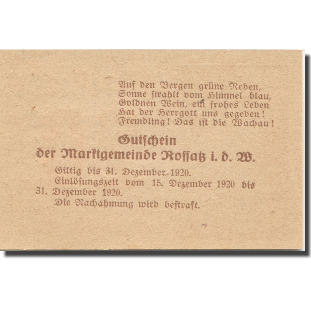 Banknote Austria Koffatz I/d Wachau 20 Heller ferme 4, 1920 UNC(63) Mehl:FS 848a