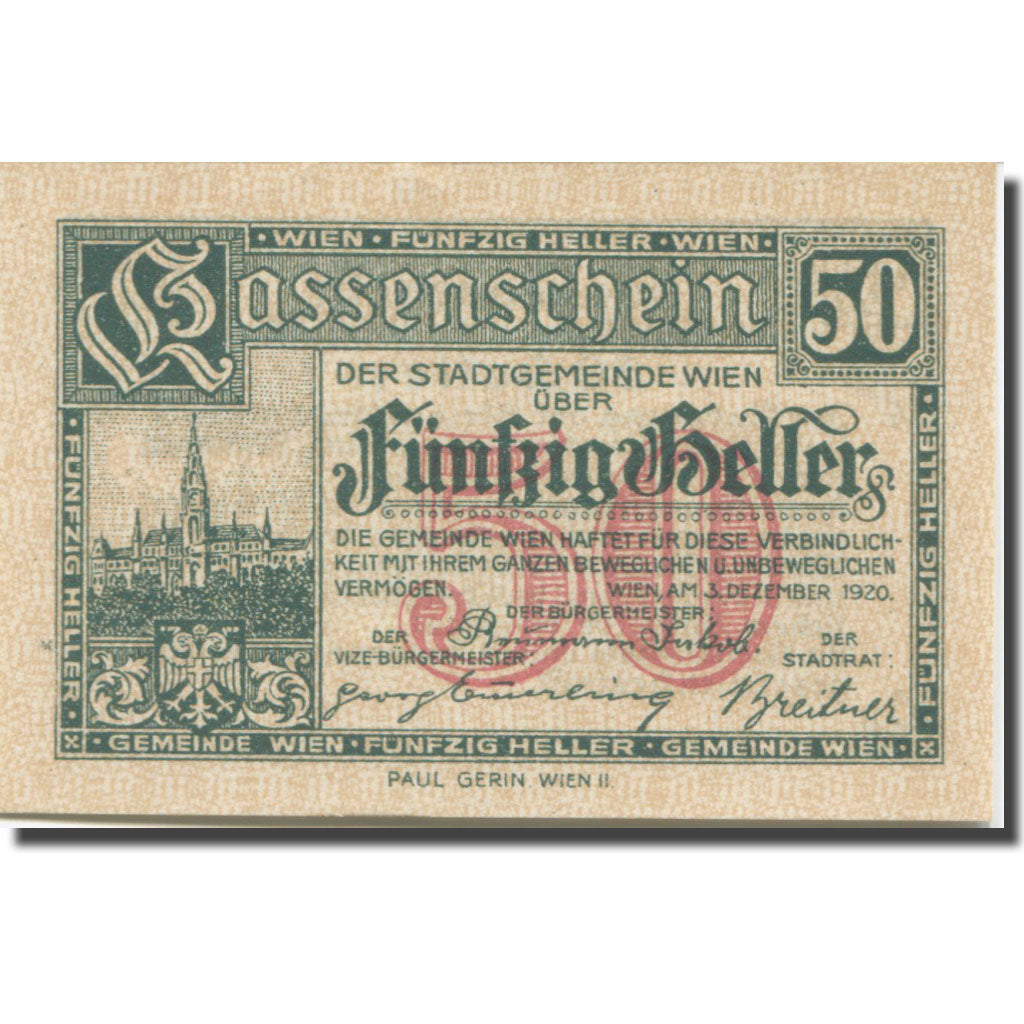 Banknote, Austria, 50 Heller, château 5, 1921 UNC(63) Mehl:FS 1183IIf