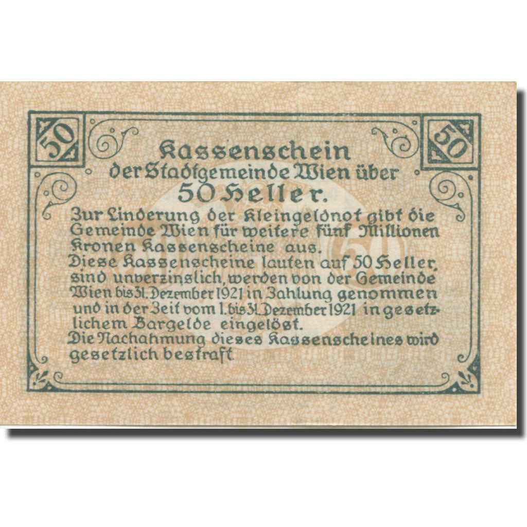 Banknote, Austria, 50 Heller, château 5, 1921 UNC(63) Mehl:FS 1183IIf