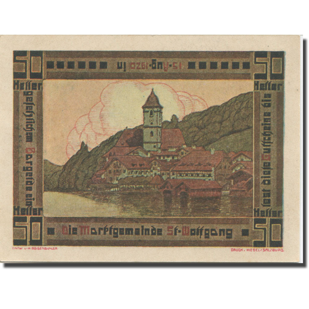 Banknote, Austria, St Wolfgang, 50 Heller, Eglise 1, 1920 UNC(63) Mehl:FS 947a