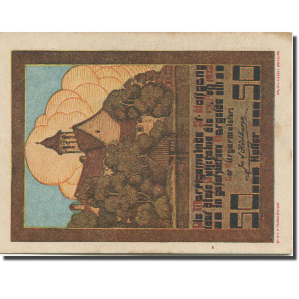 Banconote, Austria, St Wolfgang, 50 Heller, église 2, 1920 SPL-Mehl:FS 947a
