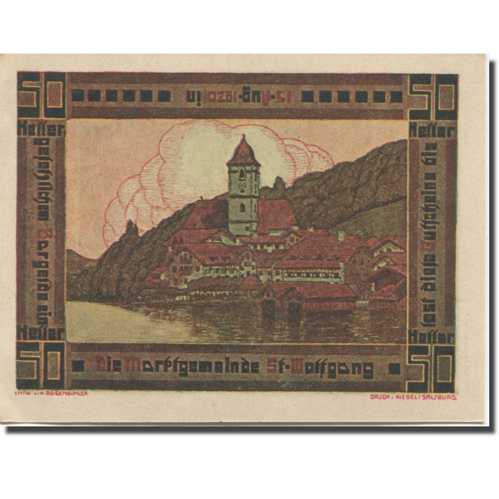 Banknote, Austria, St Wolfgang, 50 Heller, église 4, 1920 UNC(63) Mehl:FS 947a