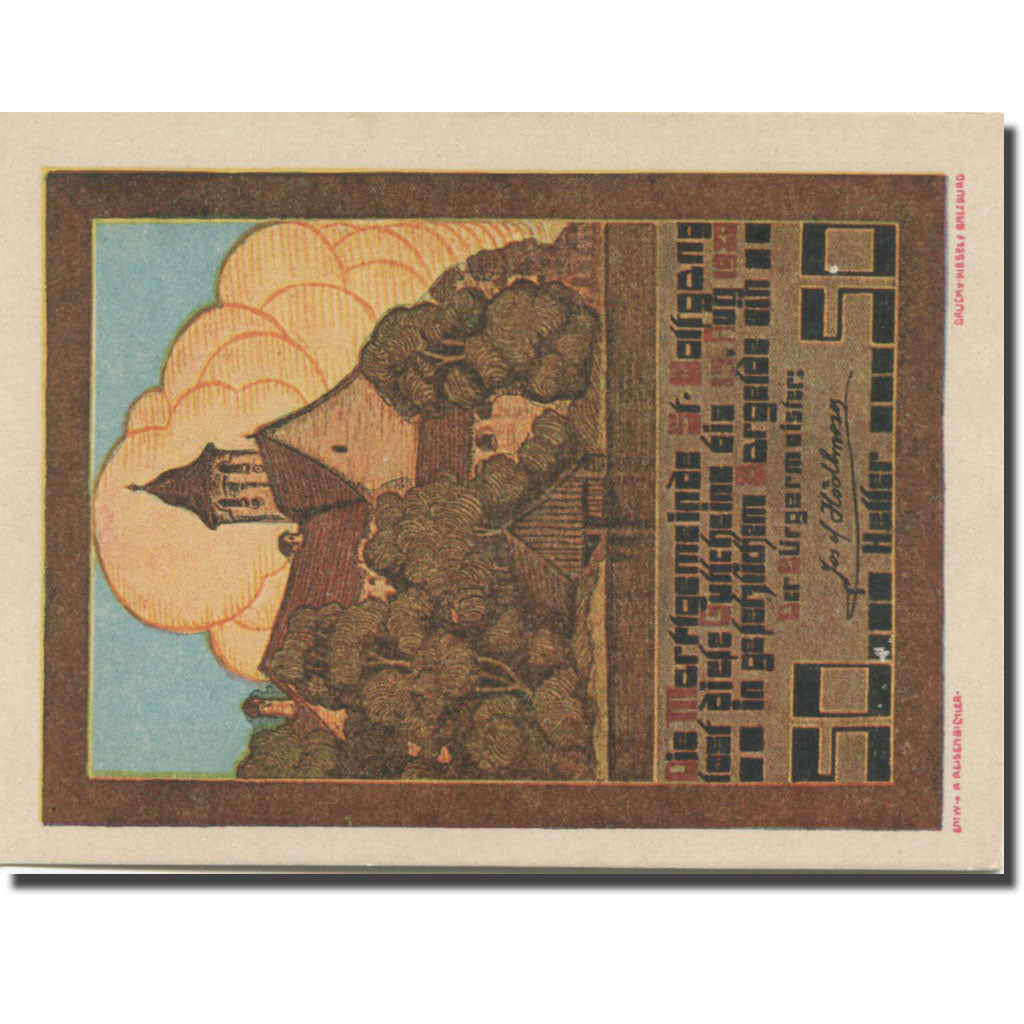 Billet, Autriche, St Wolfgang, 50 Heller, Village 6, 1920 SPL Mehl:FS 947a