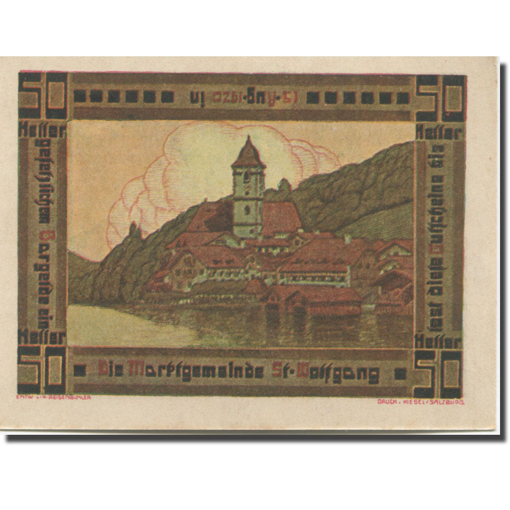 Billet, Autriche, St Wolfgang, 50 Heller, Village 6, 1920 SPL Mehl:FS 947a