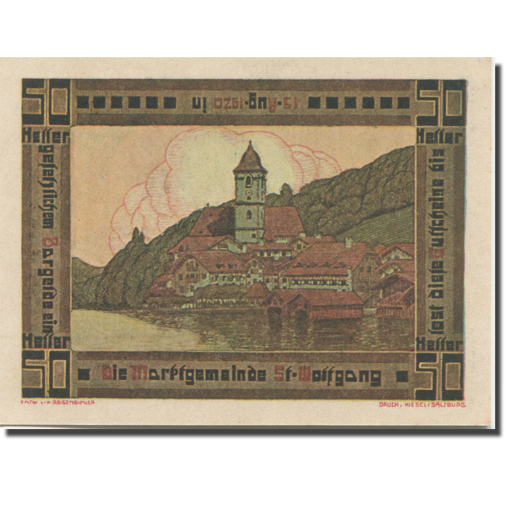 Banknote, Austria, St Wolfgang, 50 Heller, Eglise 8, 1920, UNC(63) Mehl:FS 947a