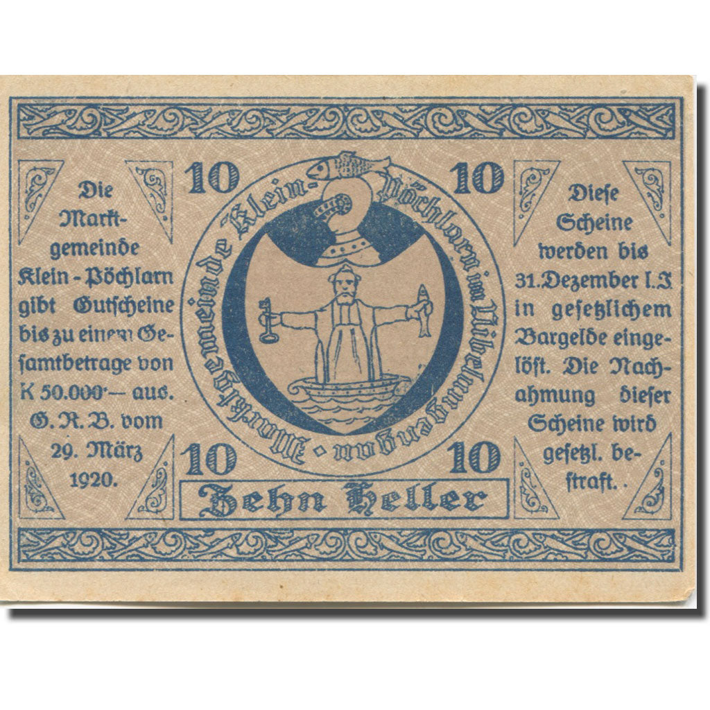 Banknote, Austria, Klein Pöchlarn 10 Heller, Eglise 1, 1920 UNC(63) Mehl:FS 457a