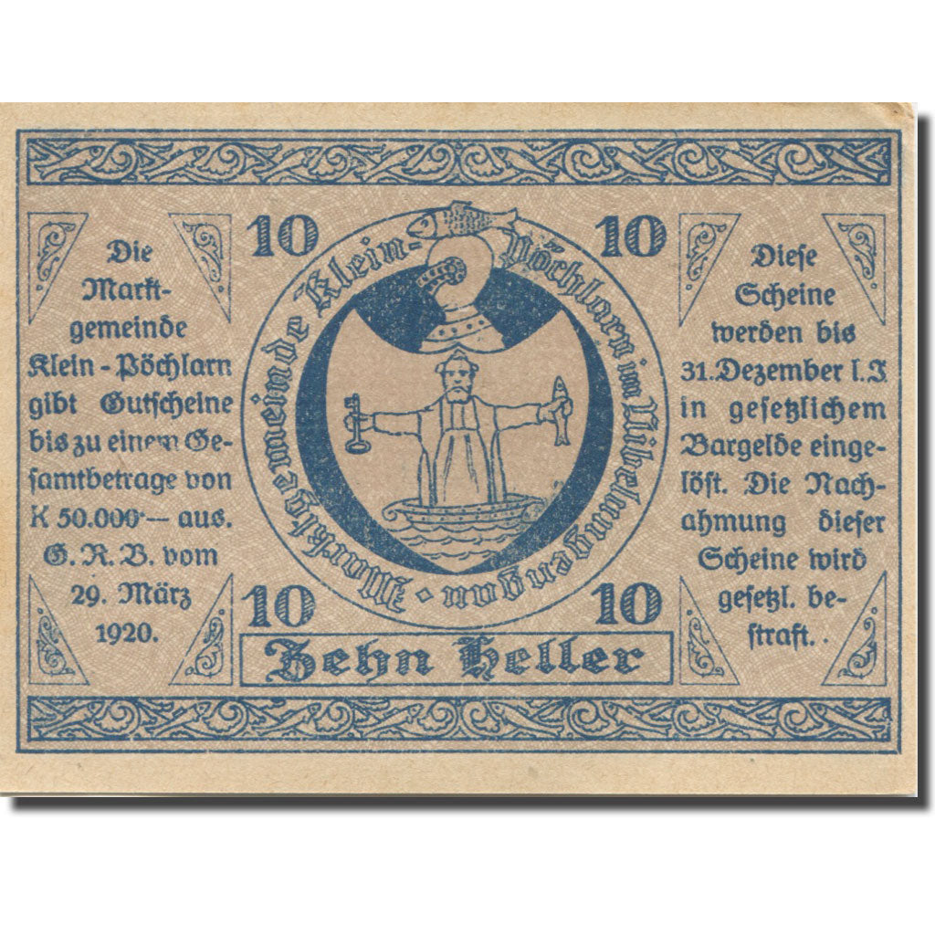 Banknote, Austria, Klein Pöchlarn, 10Heller, église 3, 1920 UNC(63) Mehl:FS 457a