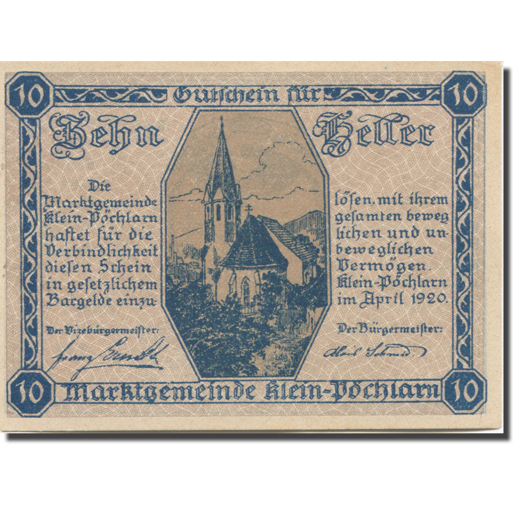 Banknote, Austria, Klein Pöchlarn 10 Heller, église 4, 1920 UNC(63) Mehl:FS 457a