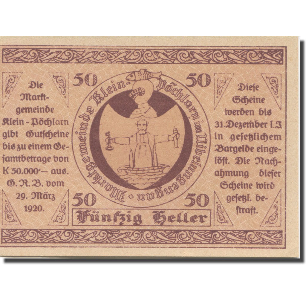 Banknote, Austria, Klein Pöchlarn, 50Heller, église 4, 1920 UNC(63) Mehl:FS 457a