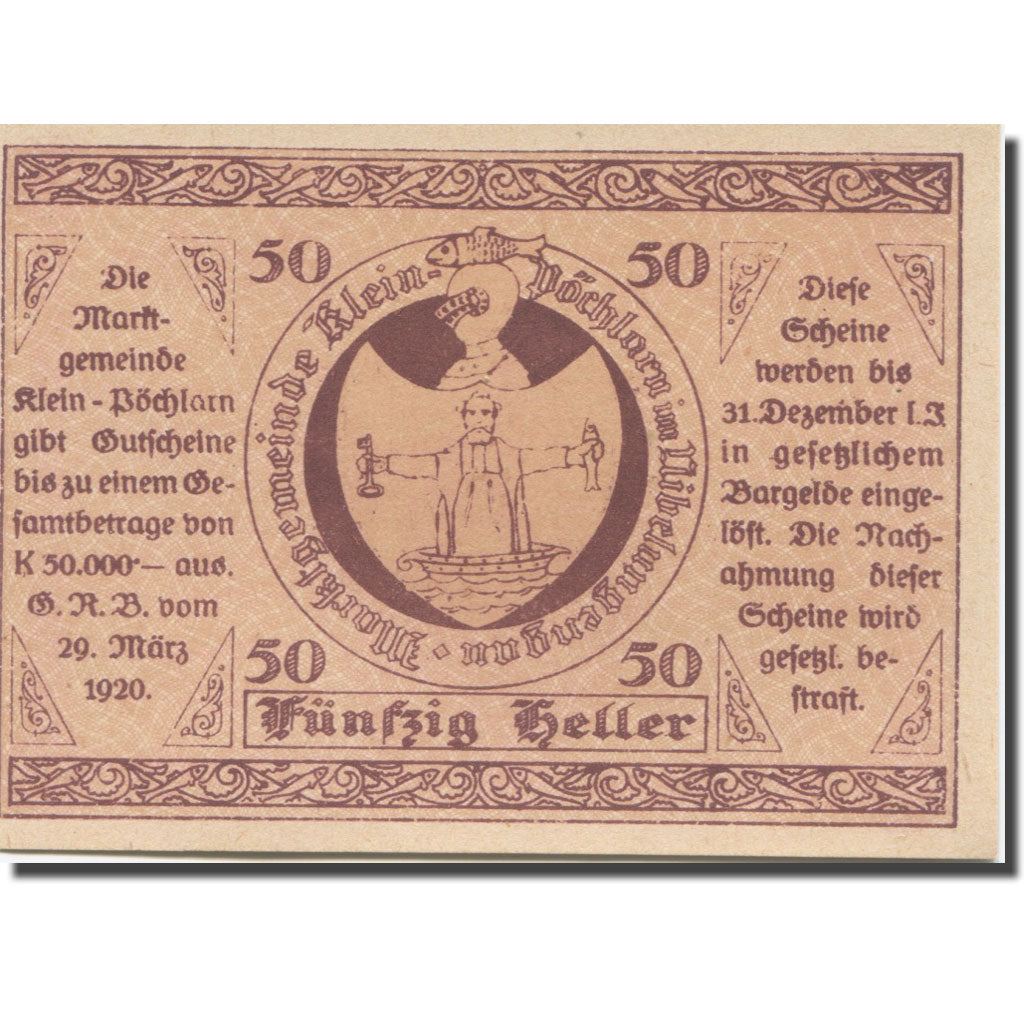 Banknote, Austria, Klein Pöchlarn, 50 Heller, Eglise 5, 1920 Mehl:FS 457a