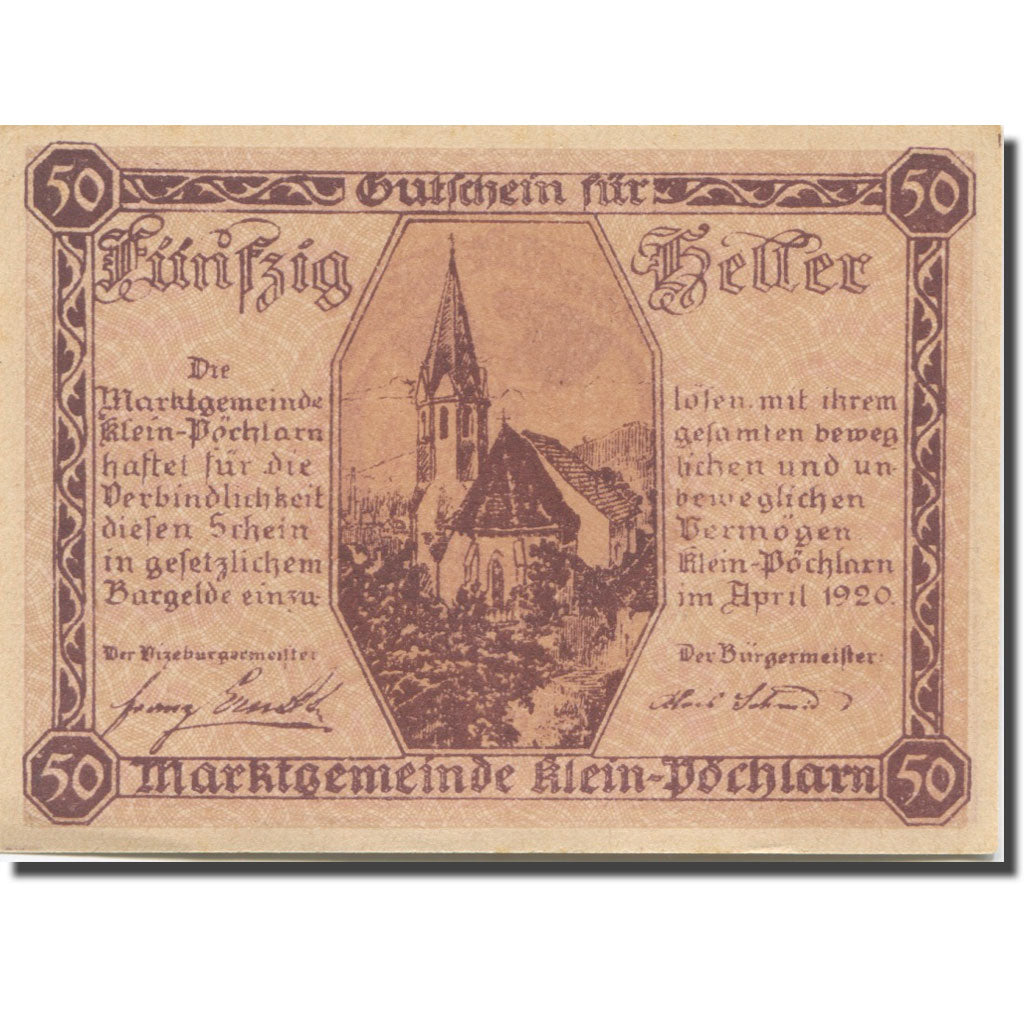 Banknote, Austria Klein Pöchlarn, 50 Heller, Eglise 6, 1920 UNC(63) Mehl:FS 457a