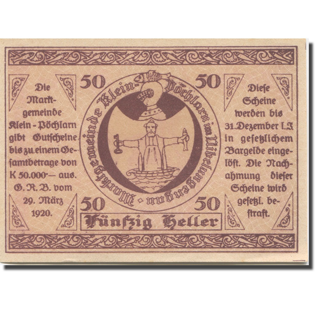 Banknote, Austria Klein Pöchlarn, 50 Heller, Eglise 6, 1920 UNC(63) Mehl:FS 457a
