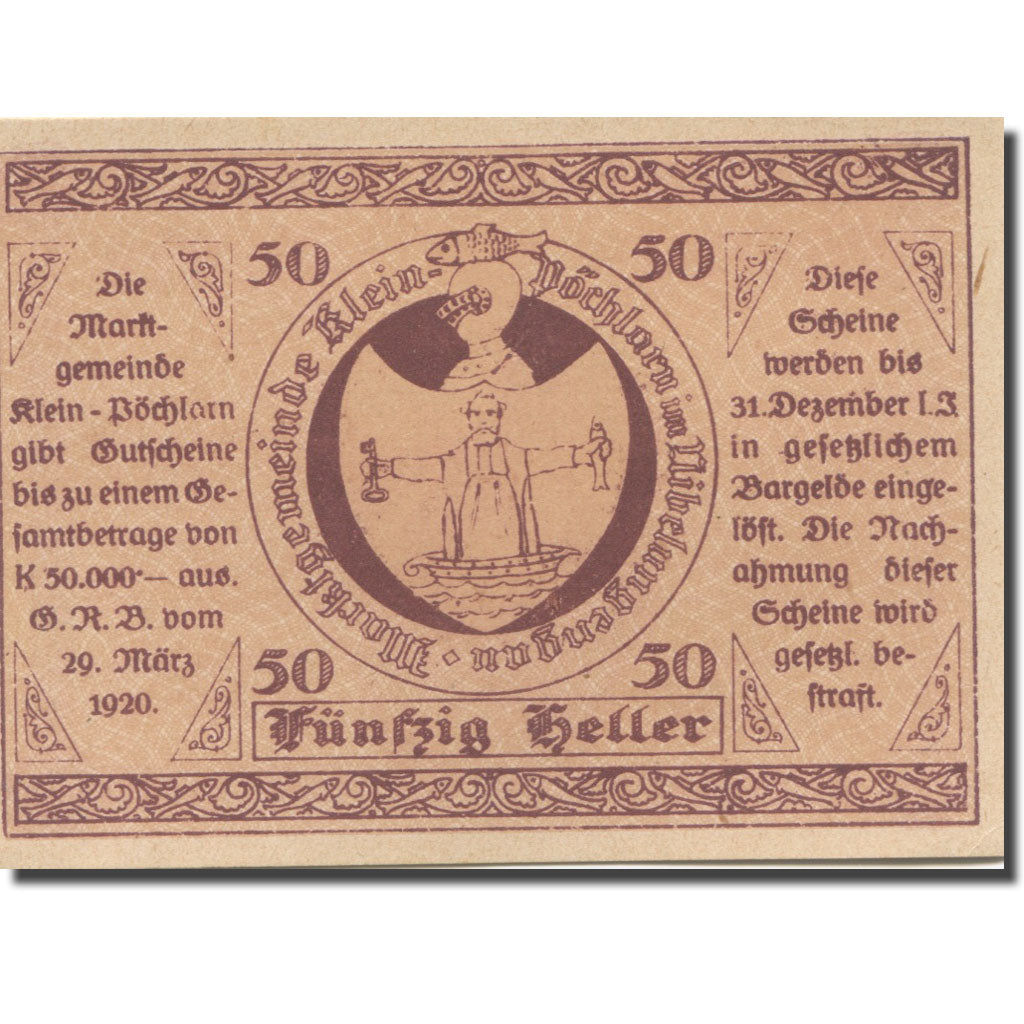 Banknote, Austria, Klein Pöchlarn, 50Heller, Eglise 7, 1920 UNC(63) Mehl:FS 457a