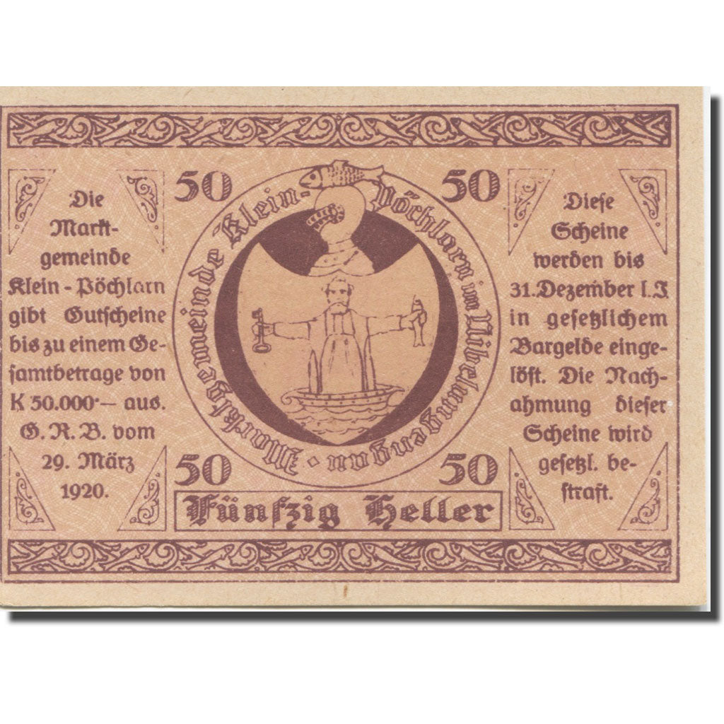 Banknote Austria Klein Pöchlarn, 50 Heller, Eglise 10, 1920 UNC(63) Mehl:FS 457a